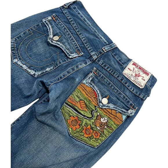 True Religion Buddah Nature Embroidered Y2K Joey Flare Jeans - Picture 5 of 6